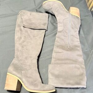 Melrose and Market Grey Faux Suede Over The Knee Block Heel Boots Womens 8M